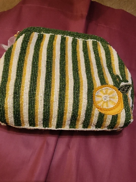 Handcrafted In India Beaded Lemon Clutch in Yellow, Green & White Rt Eh - Picture 4 of 4